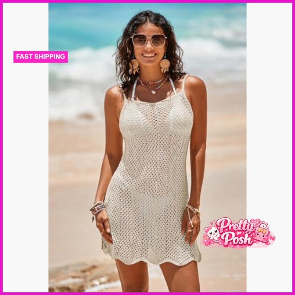Mesh Crochet Swimsuit Cover Up Beach Dress Hollow Out Design - Picture 5 of 7